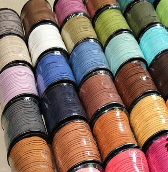 15 cores 95m 3mm x 15mm Multicolor Faux camurça Faux Coloque coreano Colar de couro Cordão Diy Corda corda Jóias de renda makin9591672