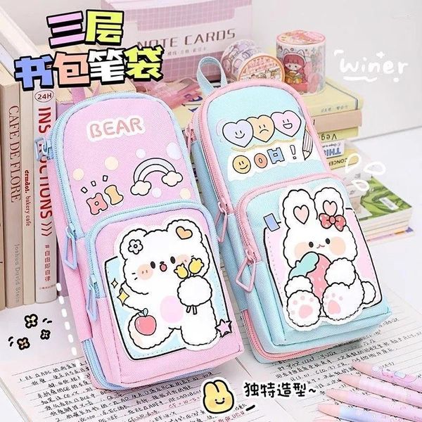 Bolsas de cosméticos de grande capacidade para bolsas escolares caneta lápis coreano kawaii lona