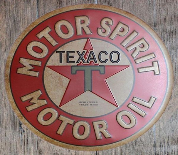 Motor Spirit Oil Texaco redonda retro retro em relevo sinal de lata Poster bar restaurante garagem pub café decoração de casa presente de natal3130530