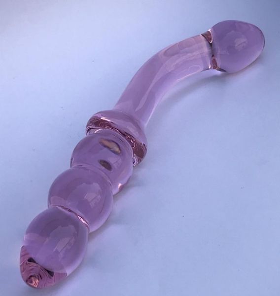 Doppio dildo testa rosa cristallo vetro dildo cazzo erotico sexshop sextoys sextoys grande pene tre perle plugs anale sesso giocattoli per donna1315158
