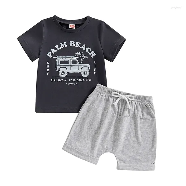 Set di abbigliamento per bambini pantaloncini da ragazzi set di lettere a maniche corte maglietta stampata con outfit estivo per bambini elastici.