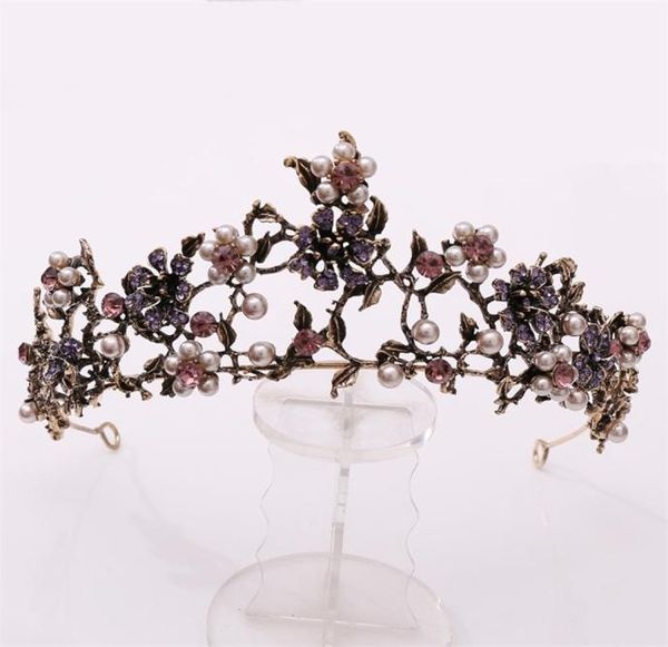 Pérolas de cristal roxo preto vintage pérolas de pérolas de noiva Tiaras Crown Diadem Veil Tiara Wedding Hair Acessórios 2107017464406