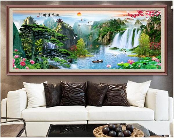 Wallpaper 3D Waterfall personalizzato PO Custom PA Welcomes Pine Lotus Decorative Painting Vessel Muals Muals Wall Paper per pareti 3 4414561