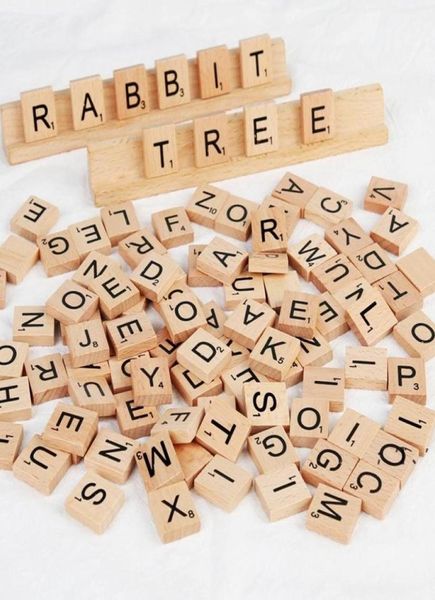 100pcsset Holz Alphabet Scrabble Fliesen Schwarze Buchstaben Nummern für Handwerksholz GWB156793347545