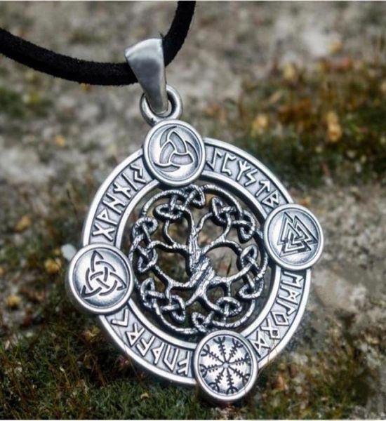 Anhänger Halskette Nordic Viking Odin Rune Amulett Celtic Tree of Life Men39s Halskette Retro Mythische Schmuck Pendentant