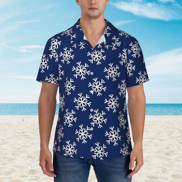 Herren lässige Hemden Hawaiian Hemd Strand Winter weiße Schneeflouse Weihnachten Vintage Men Kurzärmel komfortable Top