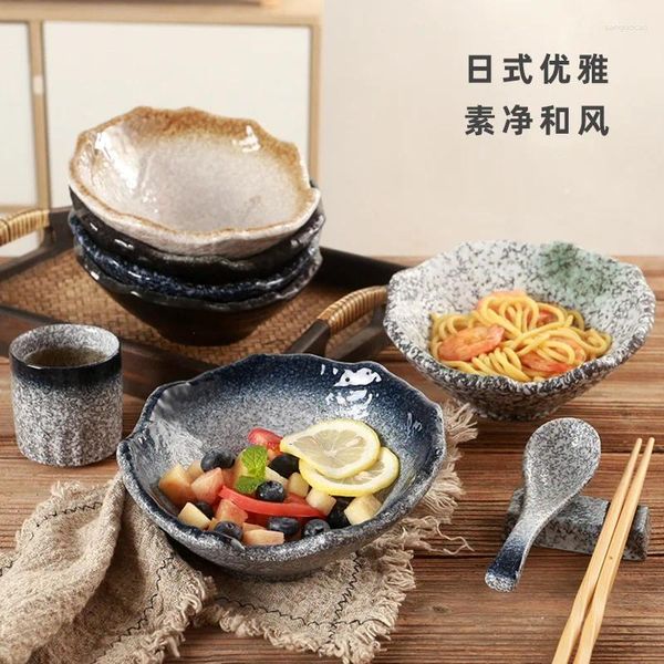 Set di stoviglie giapponese in stile retrò da ristorante ceramica insalata di frutta irregolare ciotola creativa in pietra arte dessert