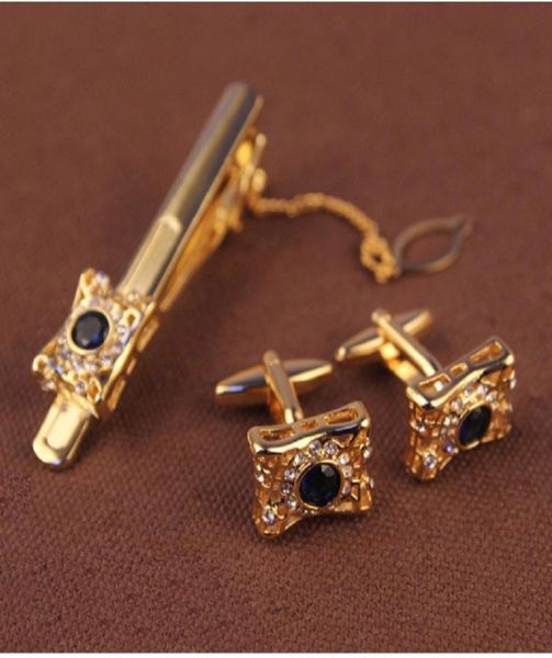 MEN039S CUFF Links Bindungsclip -Sets Ärmeln Knopfknopf Stickpin Set Krawatte Stange Cufflink Anzug Hemdzubehör Golden S4096905