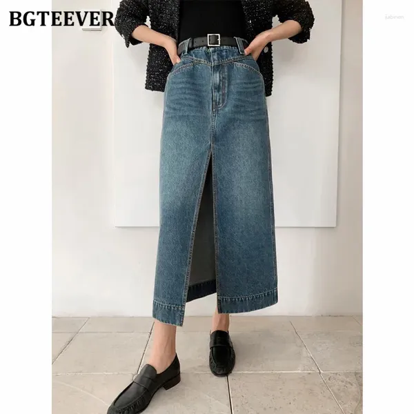 Röcke BGTeever stilvolle Taschen weibliche Denim Sommer Mode High Taille Split Dame Frauen Jeans Herbst