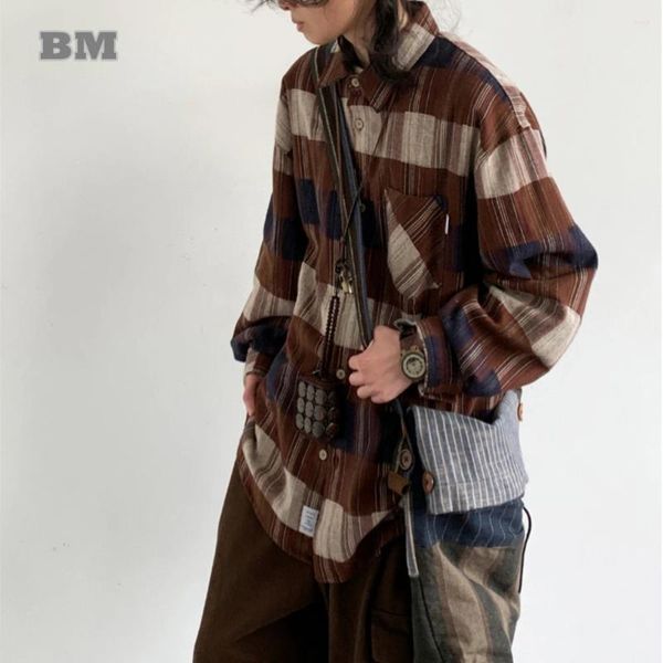 Camicie casual maschile giapponese camicia a strisce vintage a strisce vintage da donna abbigliamento di alta qualità maniche lunghe harajuku