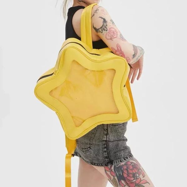 Backpack stella gialla pura in pelle putta per la traino carino adolescente kawaii femminile zaino per la scuola y2k girl piccy da viaggio zaino 240426 240426