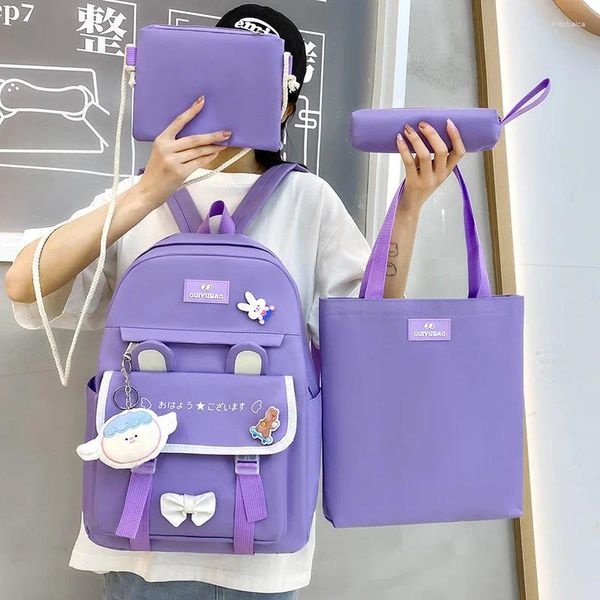 Borse per la scuola 4pcs/set zaino elementare per ragazze cartone animato in stile coreano per bambini