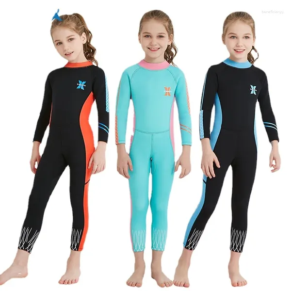 Menas de banho feminina DiveSilAil 2,5 mm Neoprene menina Térmica Meteira infantil Crianças Terno de mergulho de corpo inteiro