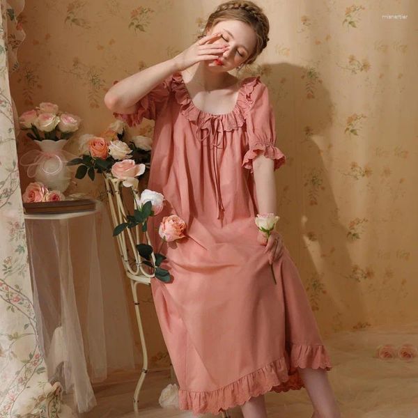 Fada feminina Fairy Cotton Night Dress Women Women Manga curta Girl Vintage Nightdress Princess