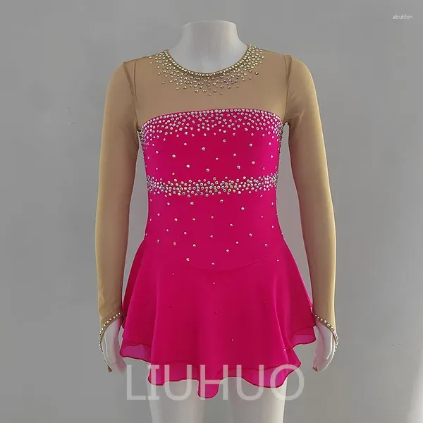 Bühnenbekleidung Liuhuo Ice Figur Skating Kleid Girls Pink Gradienten Frauen Teenager dehnbarer Spandex -Wettbewerb Großhandel