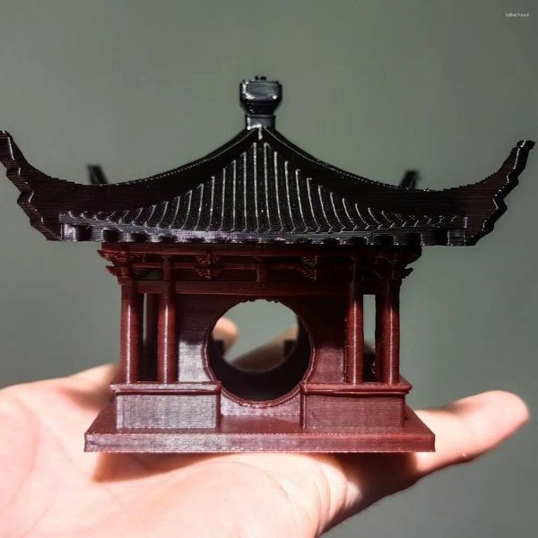 Figurine decorative Stampa 3D Suzhou Garden Ancient Architectural Model Plastics Small Ornament Chinese Zen Landscape Micro Bonsai ZD481