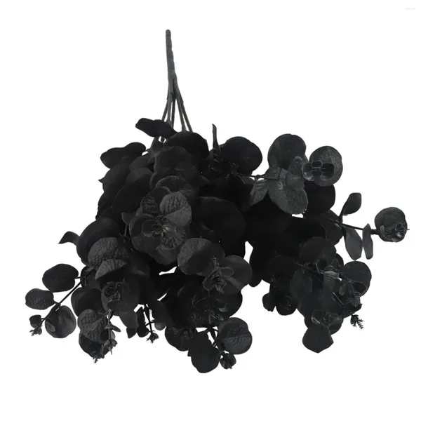 Flores decorativas preto 20 cabeças de flor artificial eucalipto folhas plantas de ramificação parede falsa para casa de casamento em casa decoração de festa no jardim