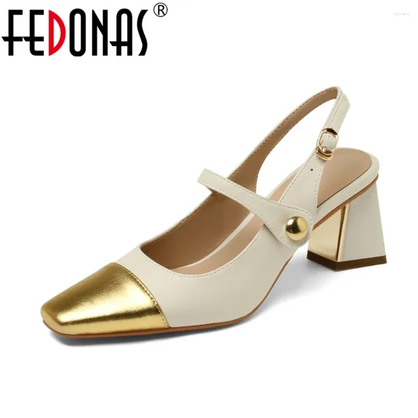 Сандальцы Fedonas Fashion Brand Women High Heels Pumps Slingbacks Summer Lummer Linuine Leather Shoes Женская вечеринка свадьба