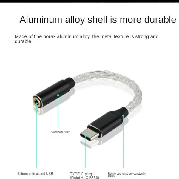 Kulaklık amplifikatörü Kayıpsız DAC TYPE-C-3,5 mm Dişi Audio aux mini jak adaptör kablo kablosu yüksek empedans gümüş