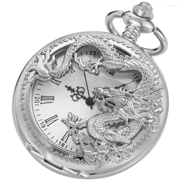 Pocket Watches Silver Chinese Dragon Shaped Watch Watch Men de alta qualidade Pingente de jóias femininas Relógio de presente CF1624