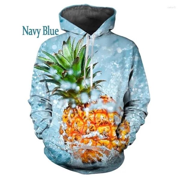 Hoodies masculinos Moda de abacaxi 3D Capuz de impressão para homens suéter de frutas suéter casual Hip Hop Sorto de streetwear Cool