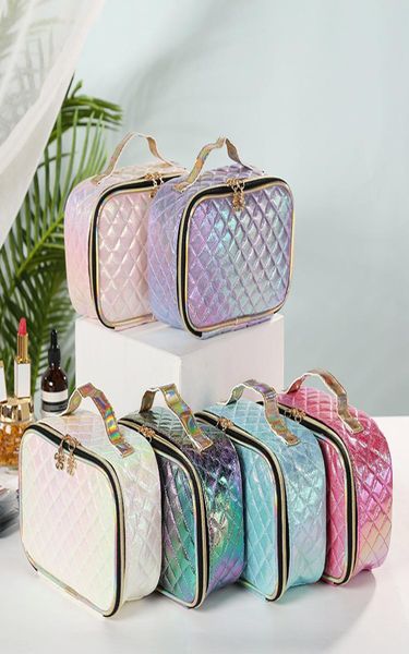 Bolsas de maquiagem Bolsas de cosméticos adoram bolsa de viagem rosa Bolsa de maquiagem de bolsas de maquiagem de maquiagem de hologramas de holograma de grande capacidade W3536530