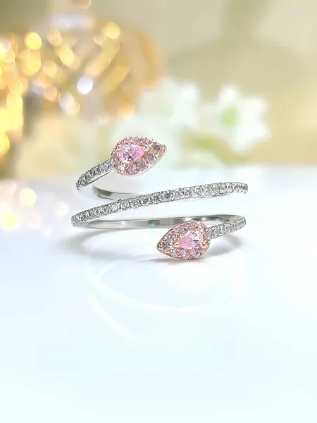 Anelli a cluster Anello di diamanti rosa celebrità di lusso con Sweet Horse Eye S925 Sterling in argento intarsio in carbonio ad alto matrimonio gioielli