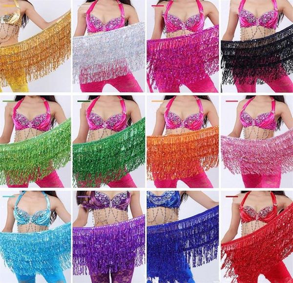 Costume da dança do ventre Belly Fringe Tassel Fringe Hip Belt Wap Wrap Skirt Costume de dança 30pcslot T2I3345164634