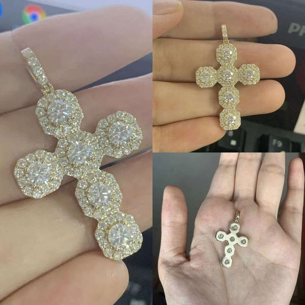 Novo design 4mm 5mm 5mm 6mm Moissanite Diamond Pingente Halo Hip Hop Cuban Cross Pinging for Tennis Chain Jewelry