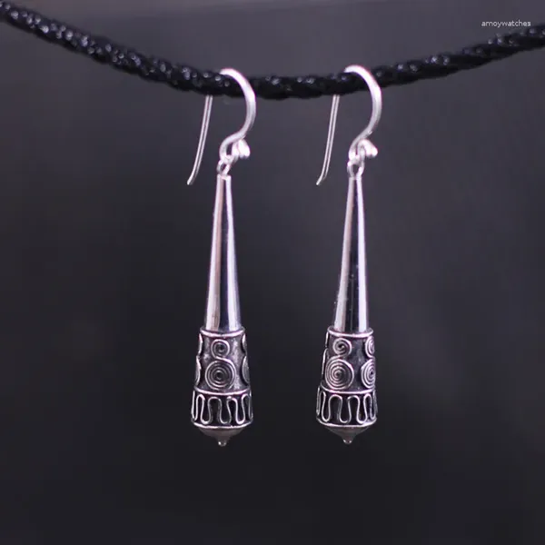 Dangle Ohrringe S925 Thai Silber Großhandel Handschnitzer Muster oder Designs auf Holzwerk Ehrdrop weiblich