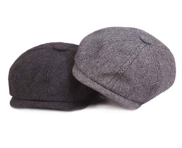 Новая модная джентльменская джентльменная джентльменная шляпа с восьмиугольником Beret Hat осень и зима для Men039s мужские модели Flat Caps5388176