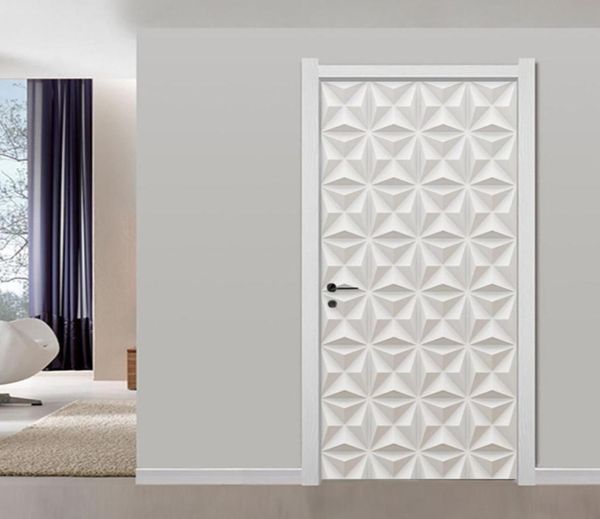 3D estéreo de textura branca de gesso geométrico Murais de padrão de parede Modern simples sala de estar decoração de casa PVC Art 3d Stickers de porta T25568154