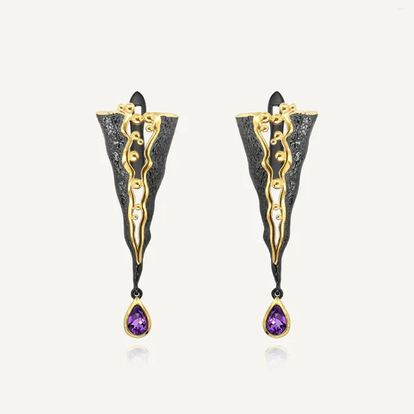 Dangle Ohrringe Gems Ballett handgefertigtes goldenes Dreieck Drop 925 Sterling Silber Perle Honig Natural Amethyst Regentropfenschmuck