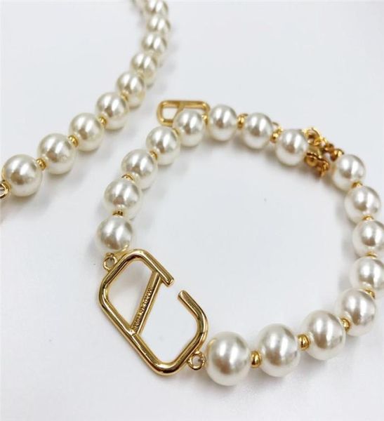 Perlen Halsketten für Frauen Luxurys Designer Halsketten Mode Damen Perlen Halsketten Armbänder Buchstaben Muster Schmuck Accessori1767386