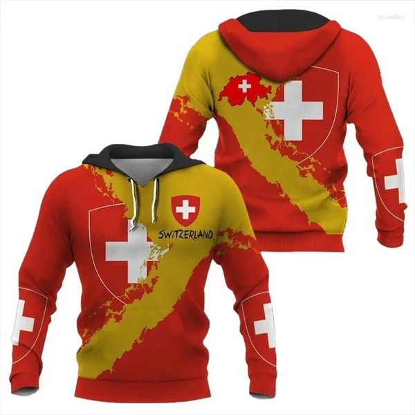 Herren Hoodies 3D bedruckte Schweiz Flagge Hoodie für Männer Kleidung Modetorte Langarmpullover Casual Tracksuit in Sweatshirts