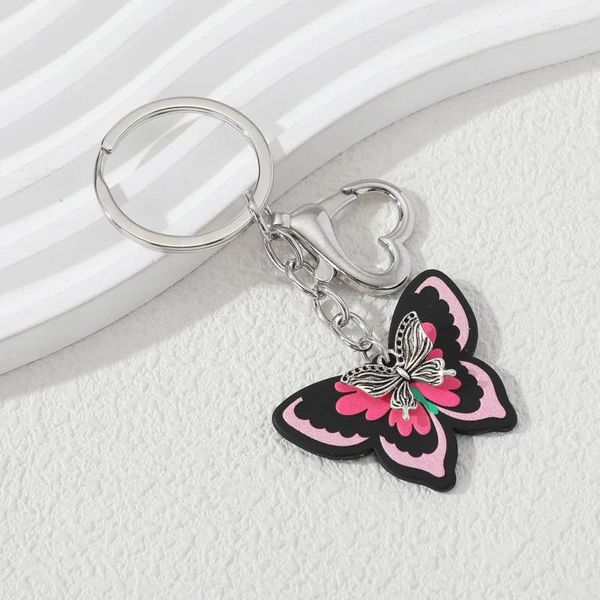 Tornari Y2K Butterfly colorato Bellissimo cuore Rosa Flying Insect Key Rings for Women Girls Regalo di compleanno Gioielli fai -da -te fatti a mano