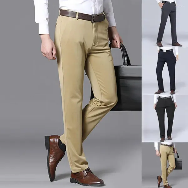 Erkekler Sıradan Baba Pantolon Pantolon Orta Bel Bahar Sonbahar Düz Renk Takım Deri Dostu