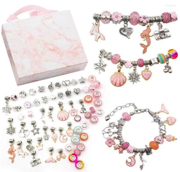 Charm Bracelets Kinder Armband Herstellung Kit Lieferungen Perlen kreative DIY Handgemachte Kristallschmuck Kid Pink Geschenkbox Set3181433