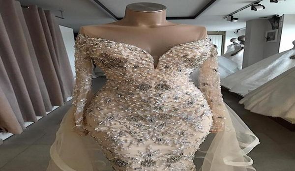 Abiti da sposa Dubai perle galli rimovibili in cristallo dalla spalla Abito da sposa maniche piene Vestido de Noiva7498773