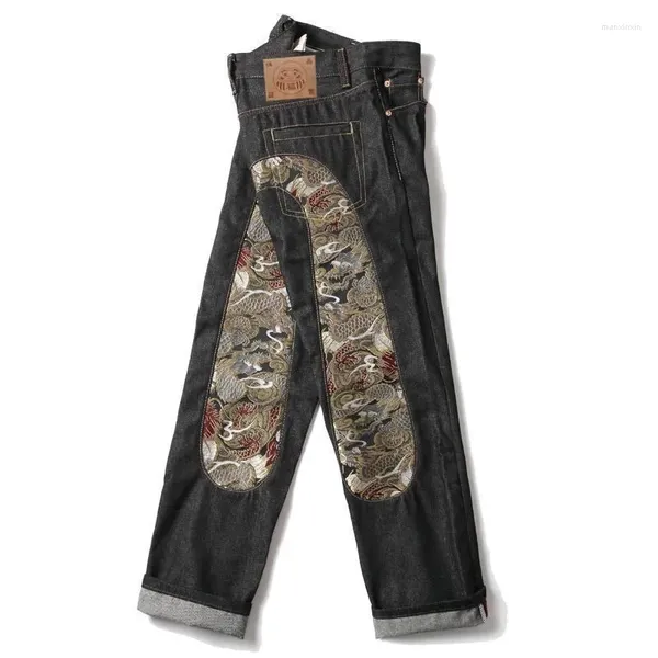 Jeans masculinos American Street Vintage Padrão personalizado Men bordados y2k harajuku casual solto calças de perna larga e larga