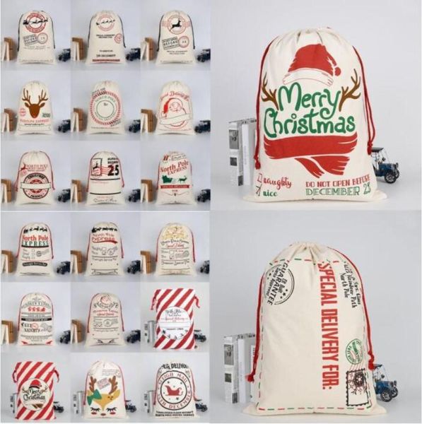 Weihnachten Santa Sacks Monogrammable Drawess Claus Candy Bags Weihnachten Leinwand Baumwolltasche Große schwere Geschenkbeutel Festival Party Chris1028378