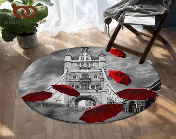 Beddingoutlet Red guarda -chuva Bedroom Carpetes Inglaterra Londres Round Rapet Room Tower Bridge On River Thames Floor Rug MAT2463788556