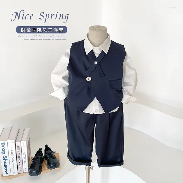 Conjuntos de roupas para crianças Conjunto 2024 Spring Korean Preppy Style Boy Body Casual Casual Crianças de Moda Casual