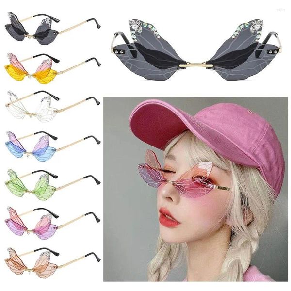 Eyewear Fashion Fashion Party Filmy Party Irregular Tonsless Shades Diamond Sun Glasses Bling Dragonfly Wing Sunglasses