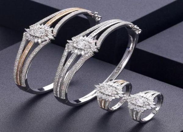 Ohrringe Halskette Akzeptieren Luxus einzigartiger afrikanischer Armreif Ring -Set Schmucksets für Frauen Hochzeit Kubikzirkon Kristall CZ Dubai Bri982734982