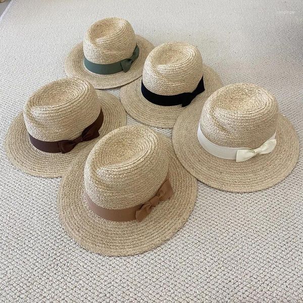 Cappelli larghi brim 2024 Cappello di paglia Radia in tessuto a mano per donne e uomini Caps decorazione di prua jazz estate beach sun chapeu