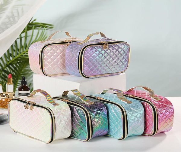 Bolsas de maquiagem Bolsas de cosméticos adoram bolsa de viagem rosa Bolsa de maquiagem de bolsas de maquiagem de maquiagem de hologramas de holograma de grande capacidade W7633101