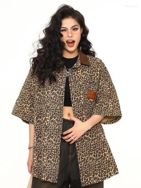 Женские куртки Houzhou Streetwear Leopard Print Женщины лето с коротким рукавами.