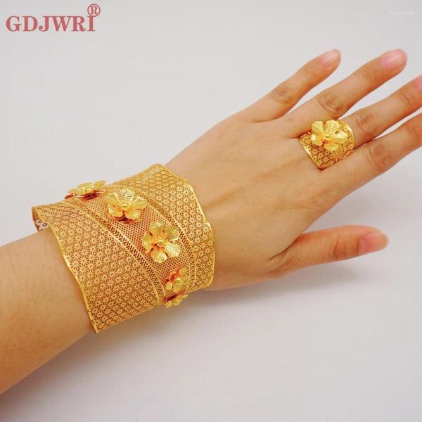 Bangle Fine Gold Color Bangles com anel Dubai Bride Wedding Party Bracelet Jewelry Gifts