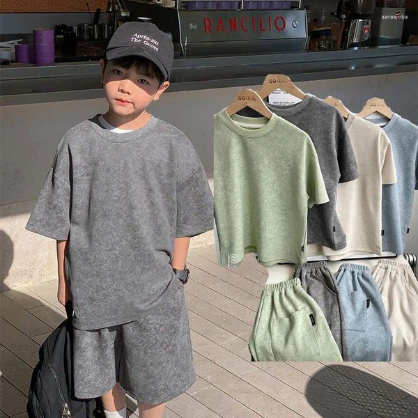 Set di abbigliamento per ragazzi set 2024 camicie sciolte coreane Shorts 2 pezzi/set sport tute per bambini tracce di tracce per bambini abiti casual abiti da bambino